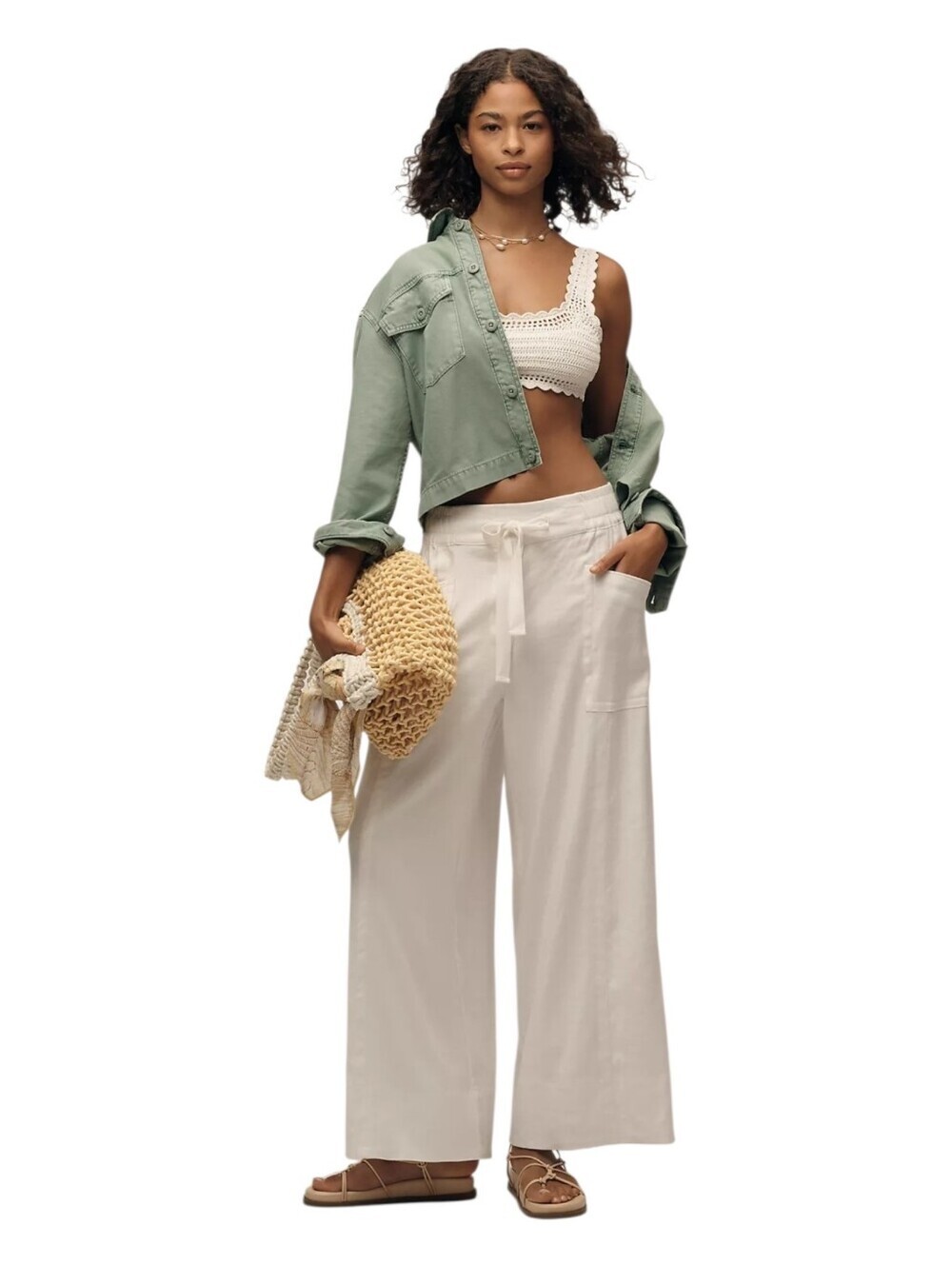 Maeve Womens Ivory White Boho Festival Linen Blend Pull On Wide Leg Pants XXS